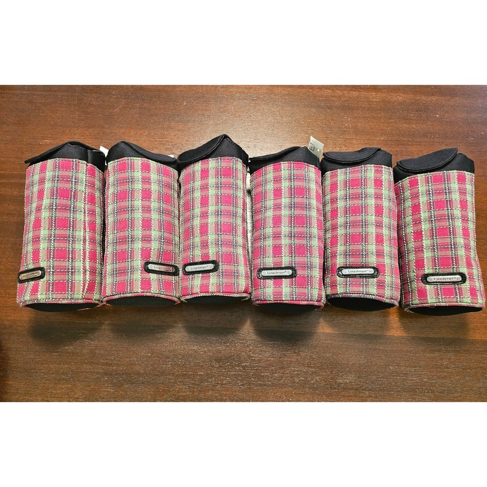 Longaberger Water Drink Bottle Beverage Lot of 6 Holiday Plaid Snap Handle